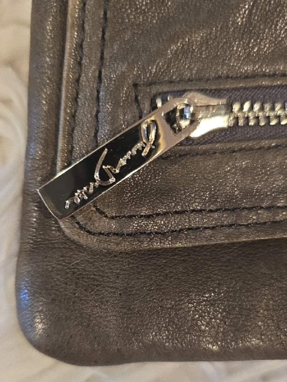 Genuine Gray Leather Zip Wallet with Front Pocket
